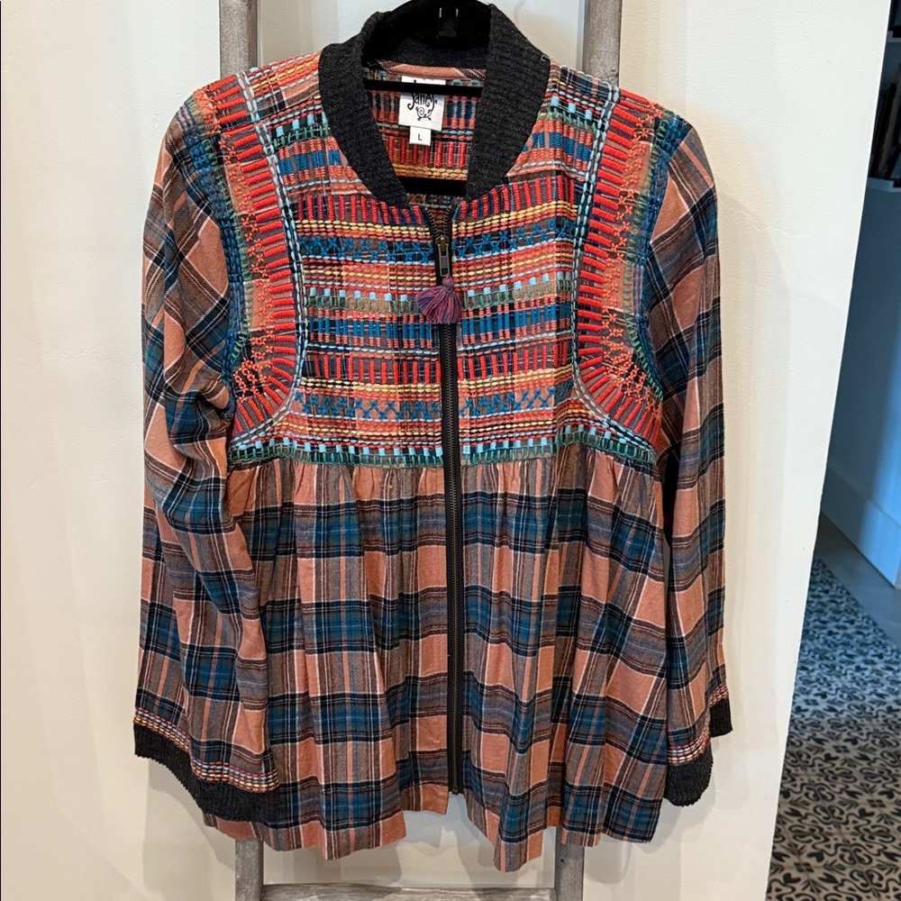 Ivy Jane Multicolor Plaid Jacket with Embroidery